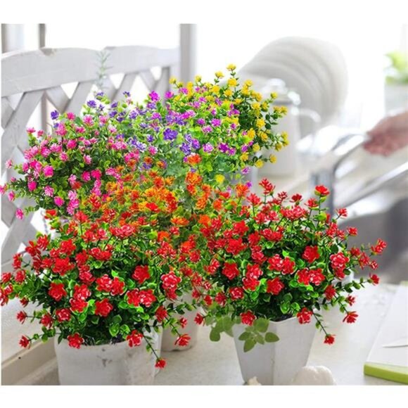 Bundles Artificial Fake Flowers, Faux Outdoor Plastic Plants UV Resistant Shrubs - Picture 4 of 7